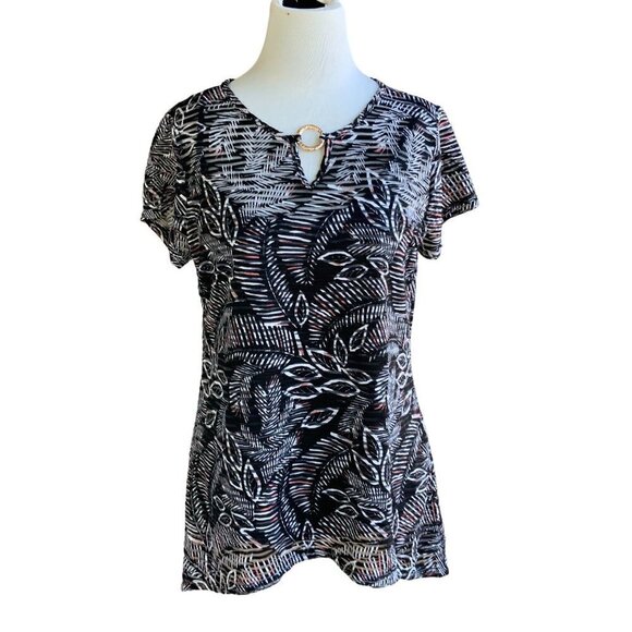 NEW DIRECTIONS 2 PIECE TOP M BLACK MULTI COLORS ABSTRACT POLY BLEND OFFICE WEAR - Picture 9 of 13